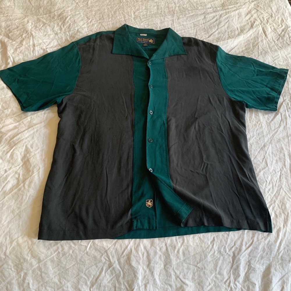 Nat Nast Luxury Originals 100% Silk Camp Shirt XL Colorblock Bowling Resort